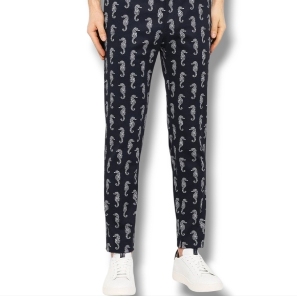 Dolce & Gabbana Dark Blue & White Seahorse Print Slim Fit Chino Pant 34" Waist - Picture 1 of 16